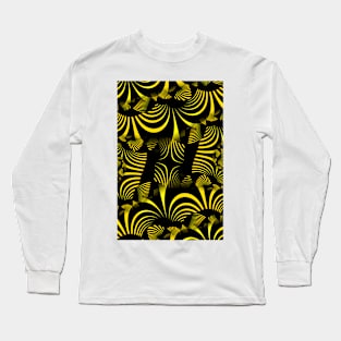 complex design fractal structure in black on a yellow background Long Sleeve T-Shirt